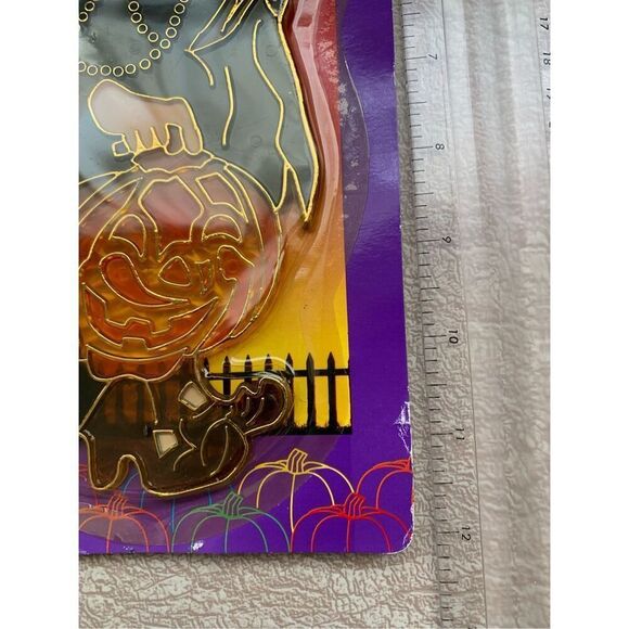 Halloween Sun Catcher-NEW Stained Plastic-Pumpkin Time-KMart Witch Window Decor - Picture 3 of 6